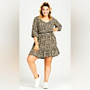 Loralette Smock Cheetah Dress with Fitted 3/4 Sleeves By City Chic